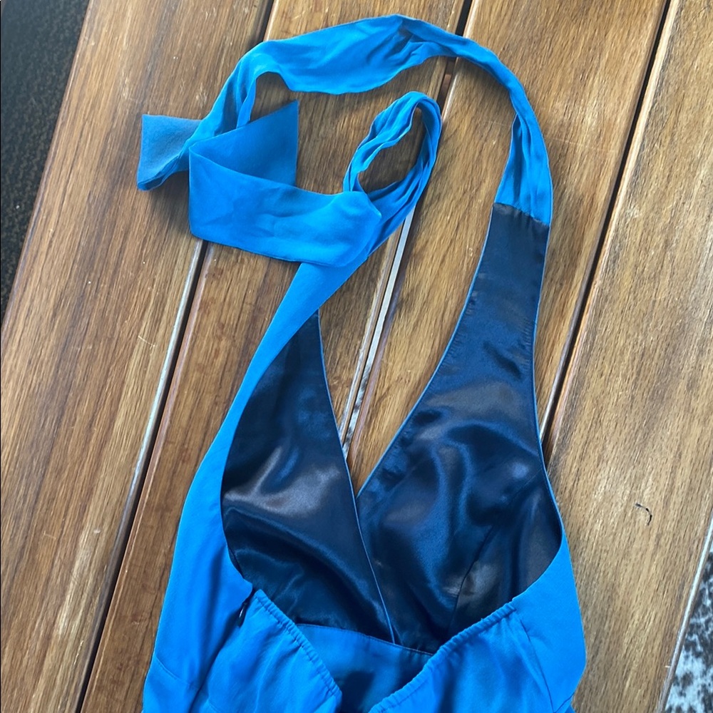Express Blue Ruched Halter Sundress - Picture 6 of 7